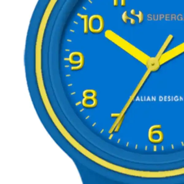 Orologio da polso blu e giallo.