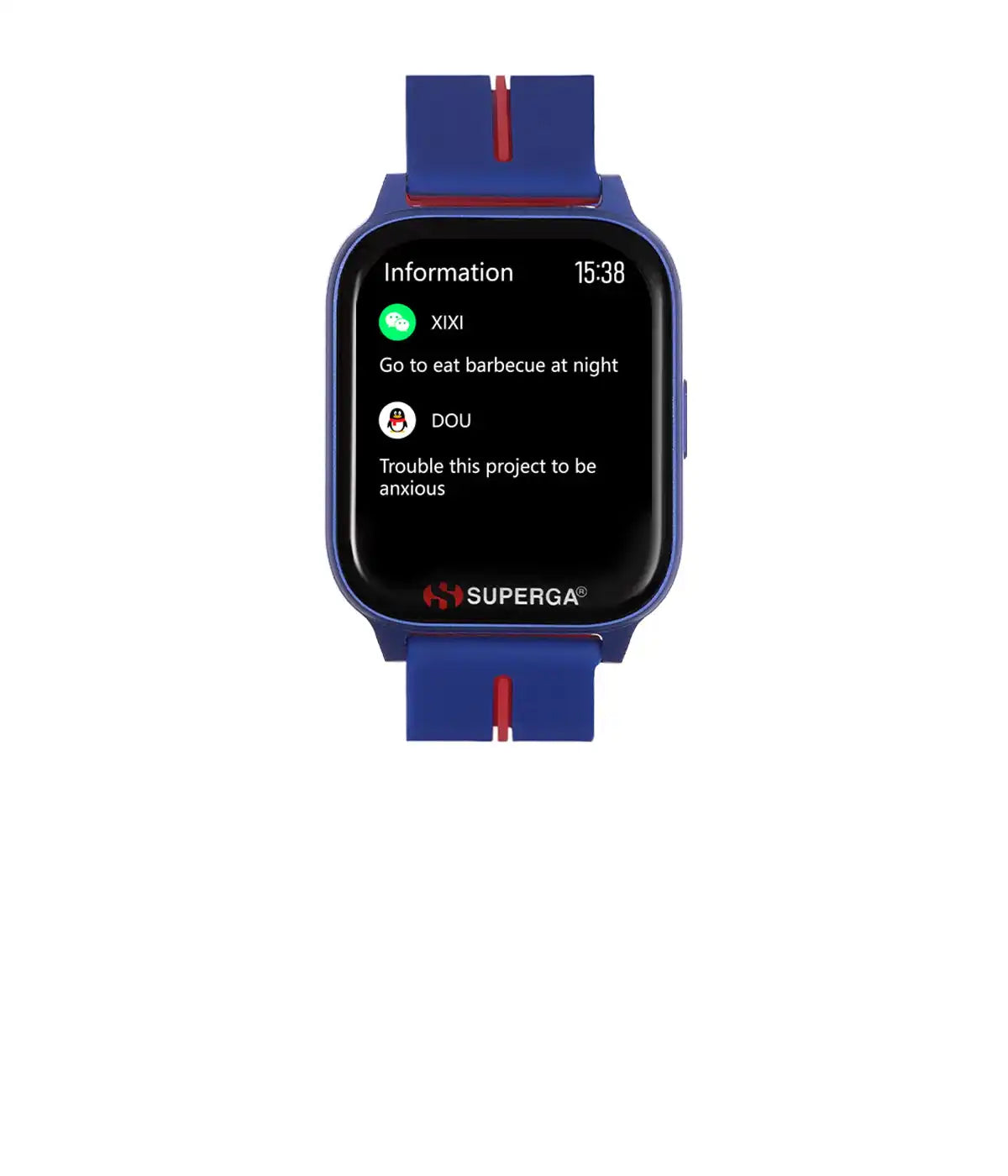 Orologio intelligente blu con notifiche.