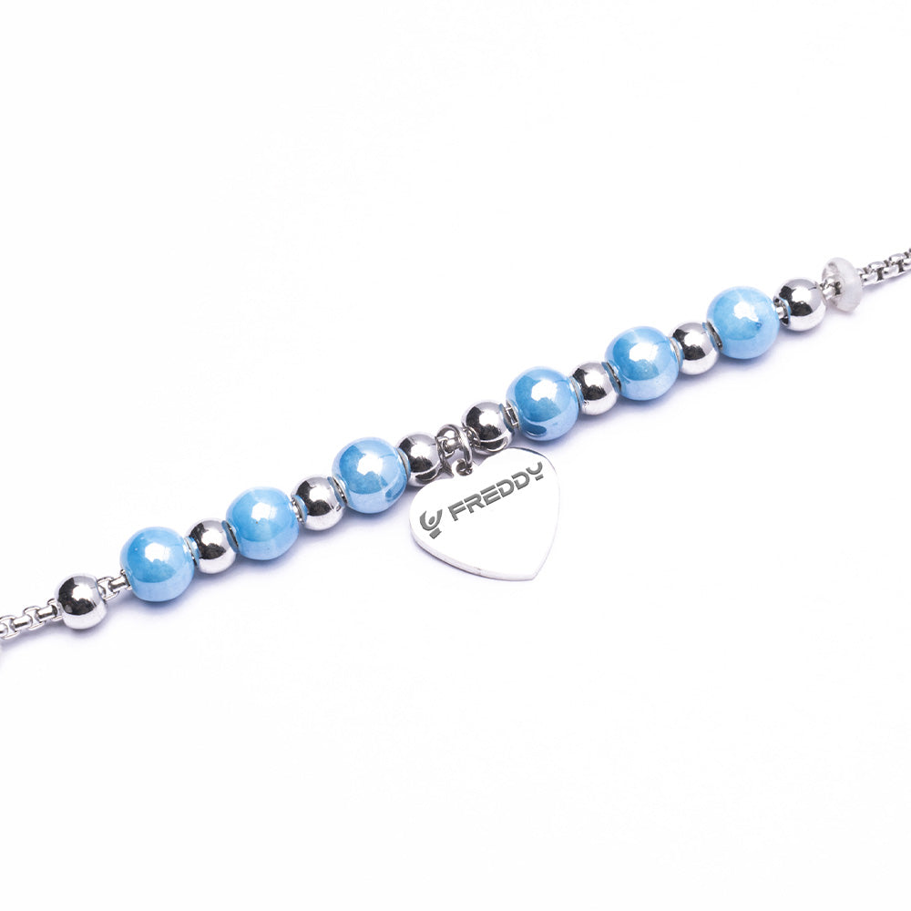 Bracciale con Perline Azzurre e Cuore Silver - Bracciale