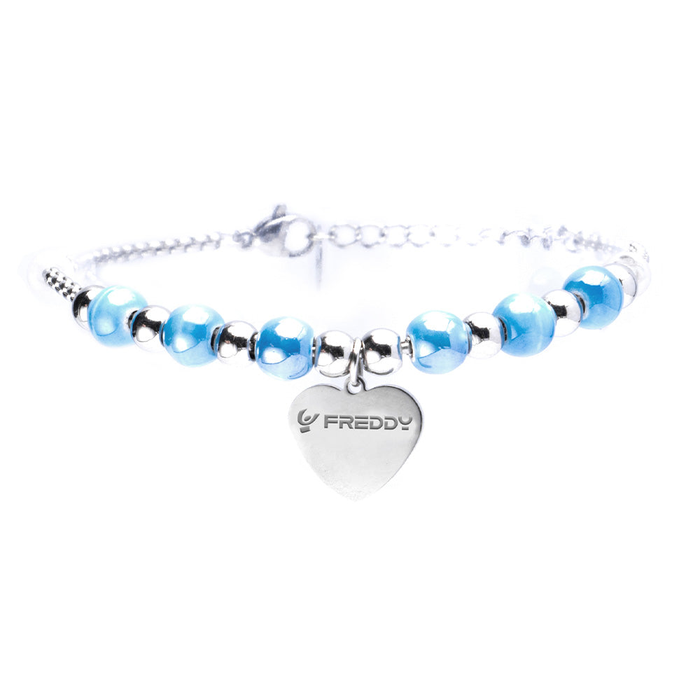 Bracciale con Perline Azzurre e Cuore Silver - Bracciale