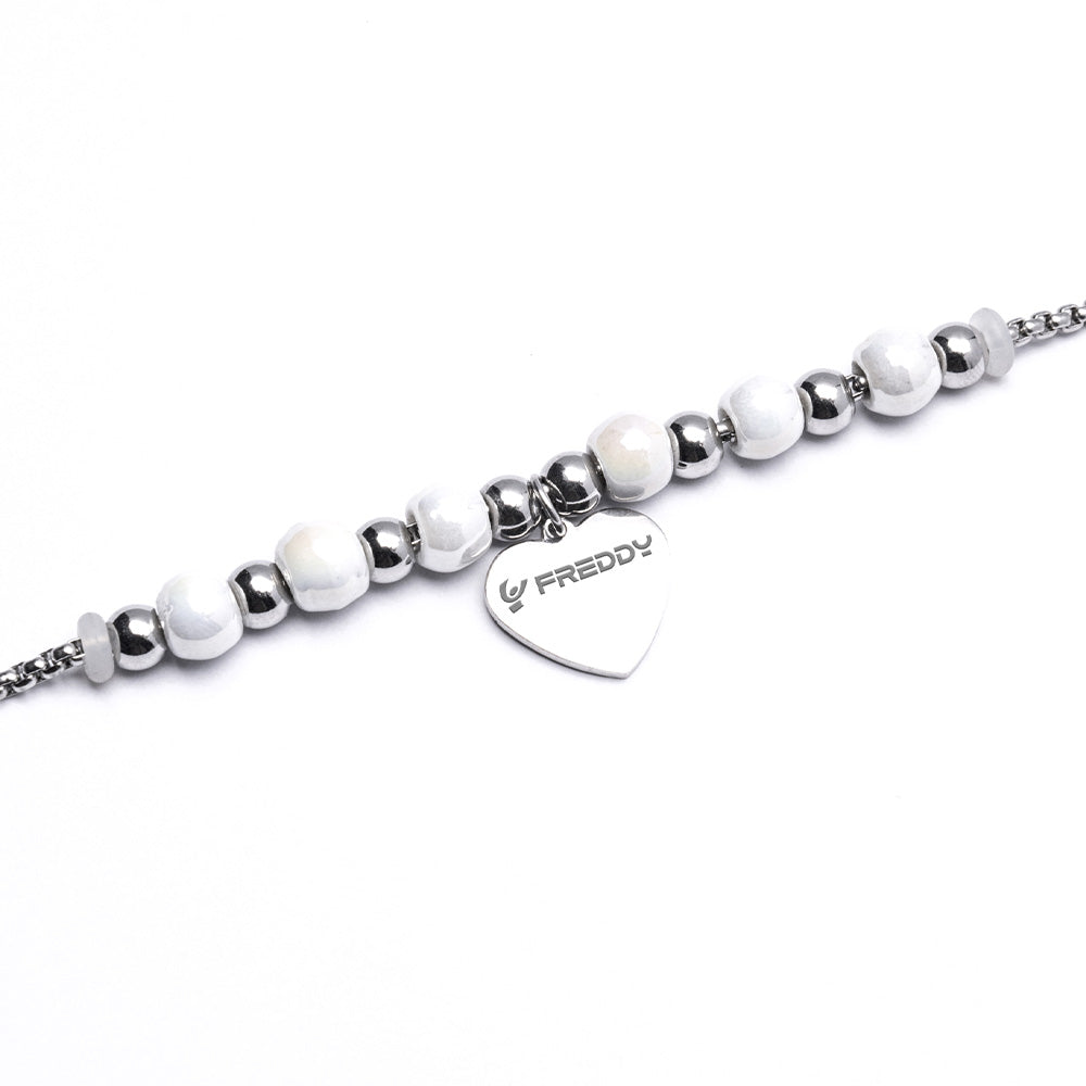 Bracciale con Perline Bianche e Cuore Silver - Bracciale