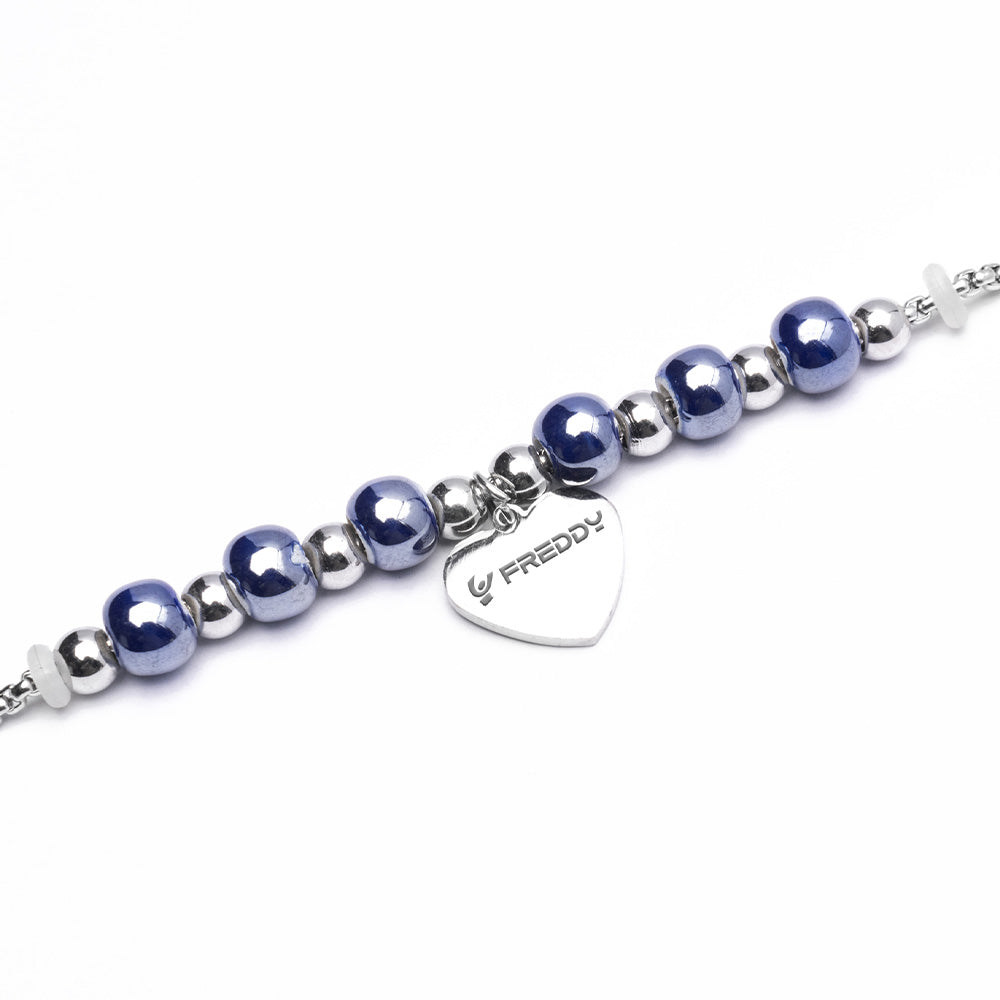 Bracciale con Perline Blu e Cuore Silver - Bracciale