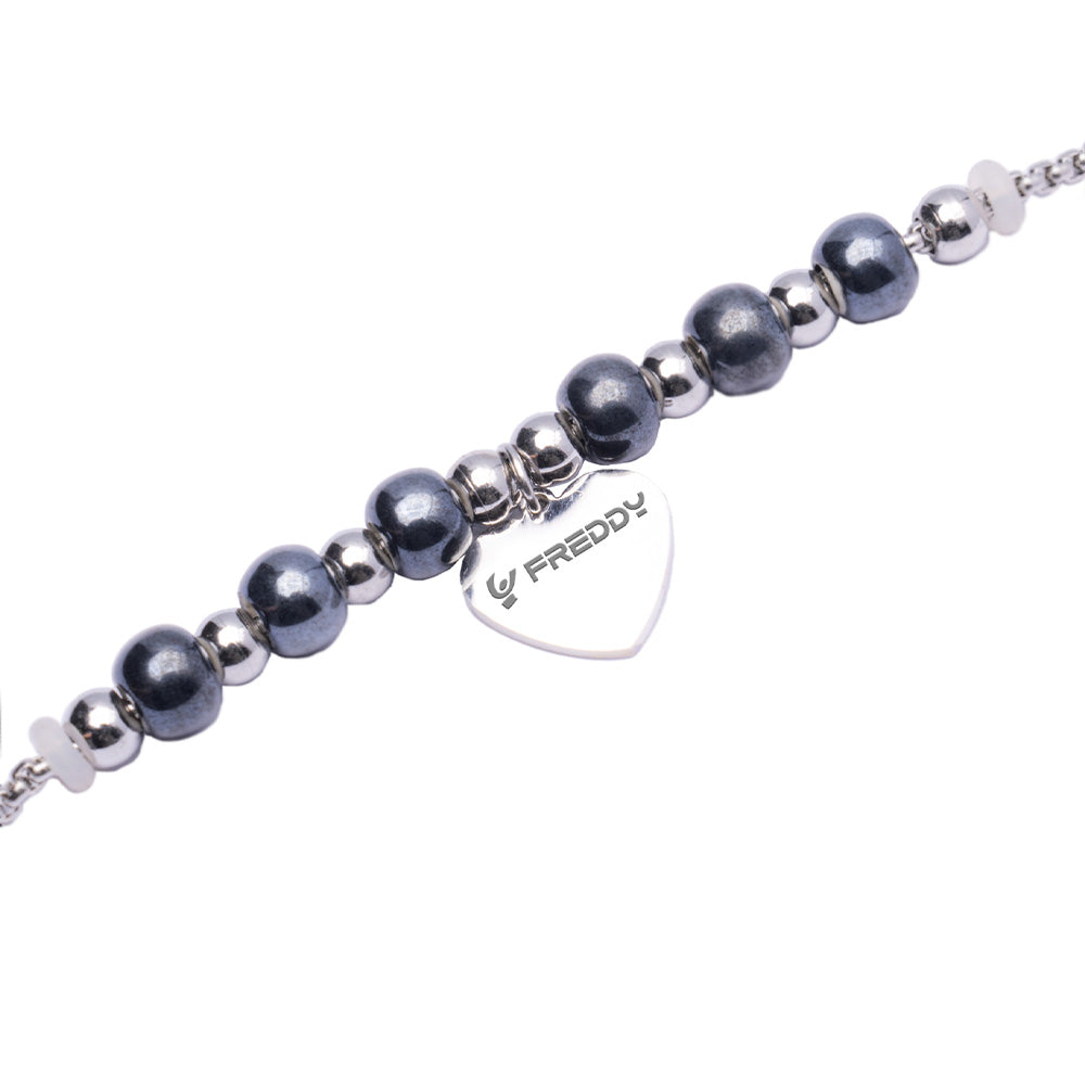 Bracciale con Perline Blu Scuro e Cuore Silver - Bracciale