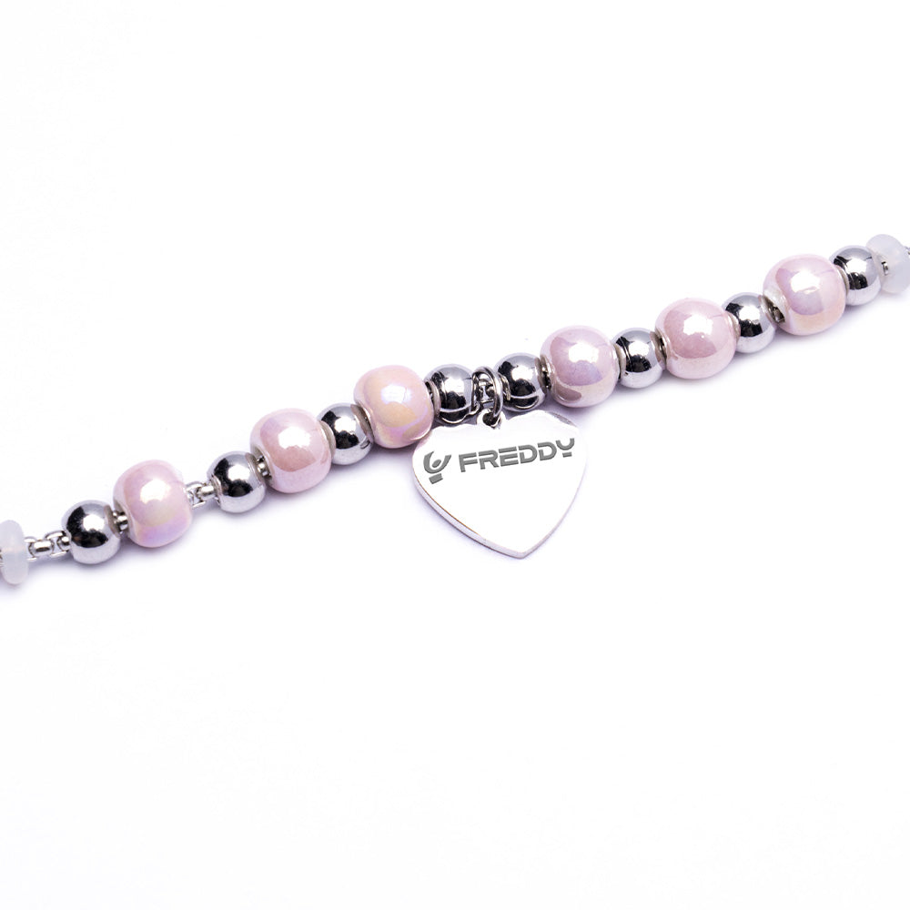 Bracciale con Perline Rosa e Cuore Silver - Bracciale