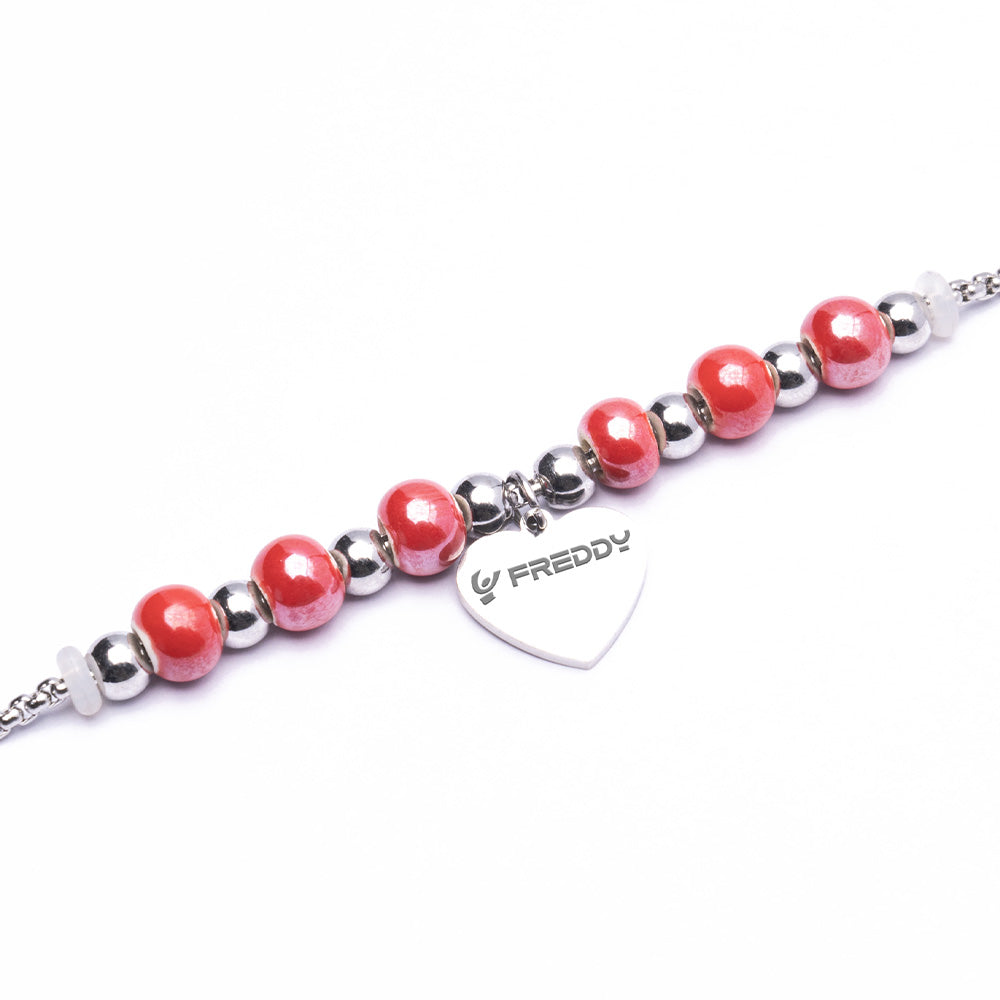 Bracciale con Perline Rosse e Cuore Silver - Bracciale