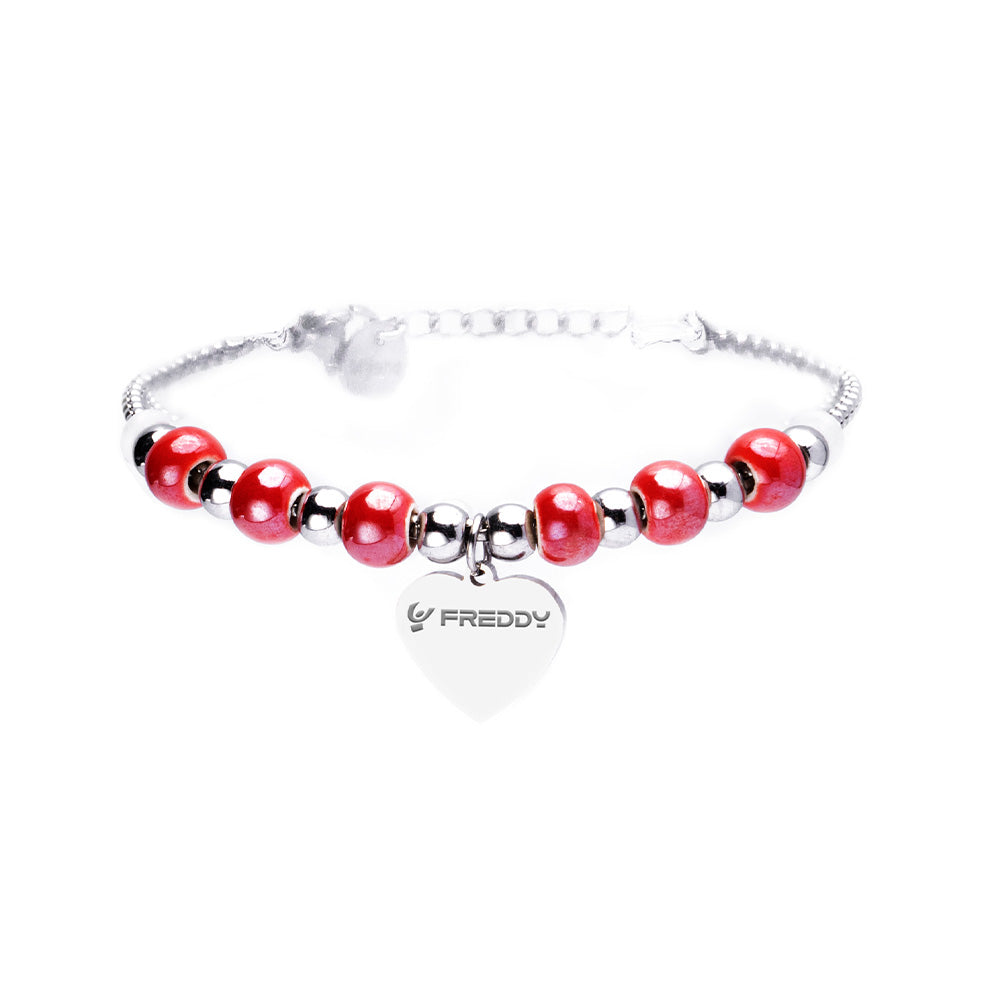 Bracciale con Perline Rosse e Cuore Silver - Bracciale