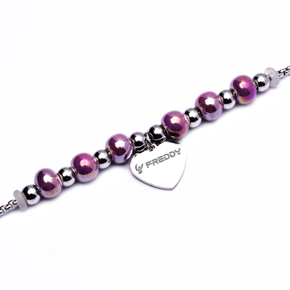 Bracciale con Perline Viola e Cuore Silver - Bracciale