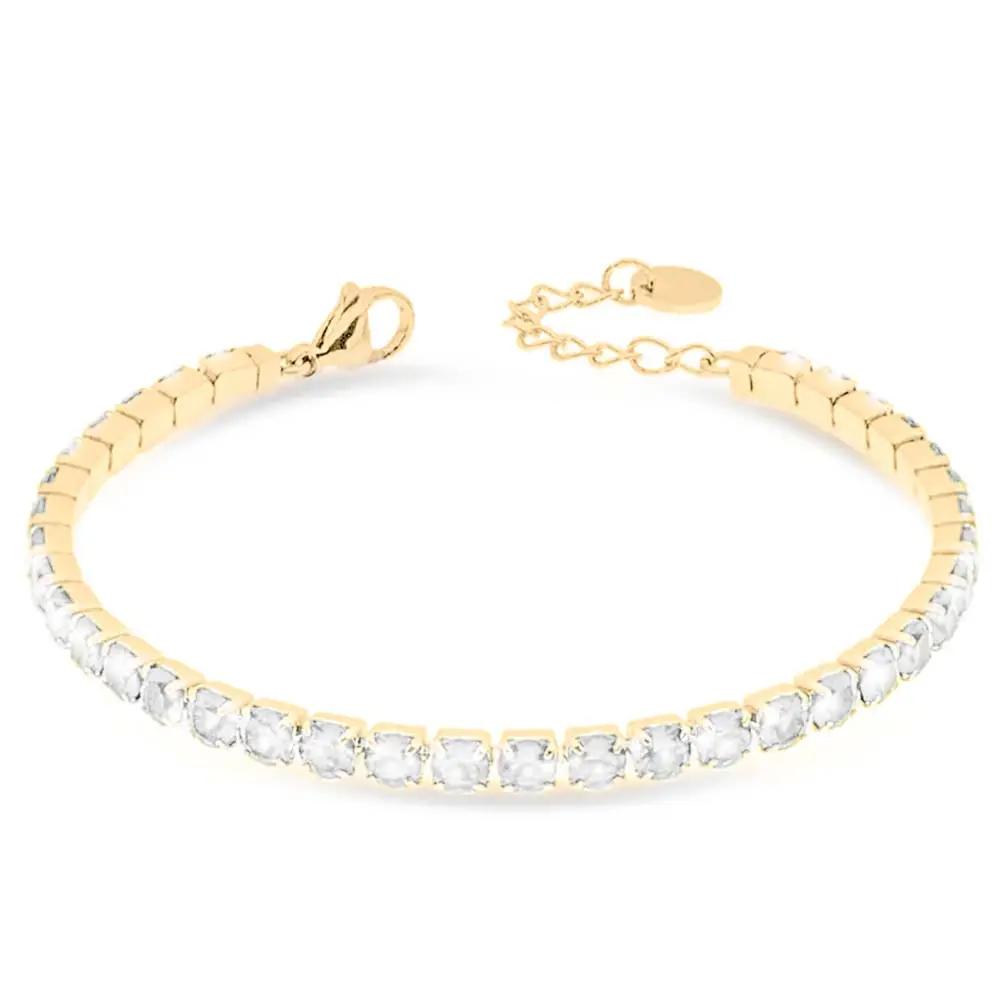 Bracciale Tennis Gold con Gemme Bianche - 4 mm