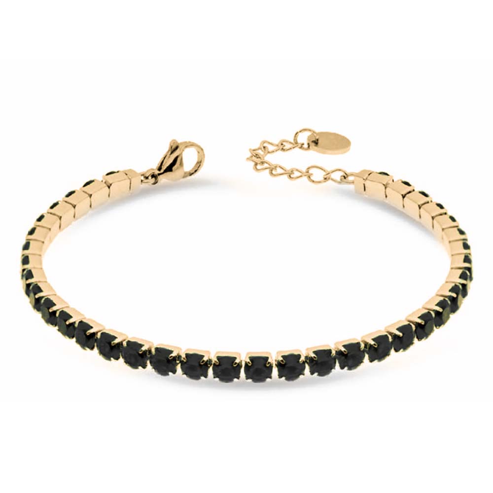 Bracciale Tennis Gold con Gemme Nere - 4 mm