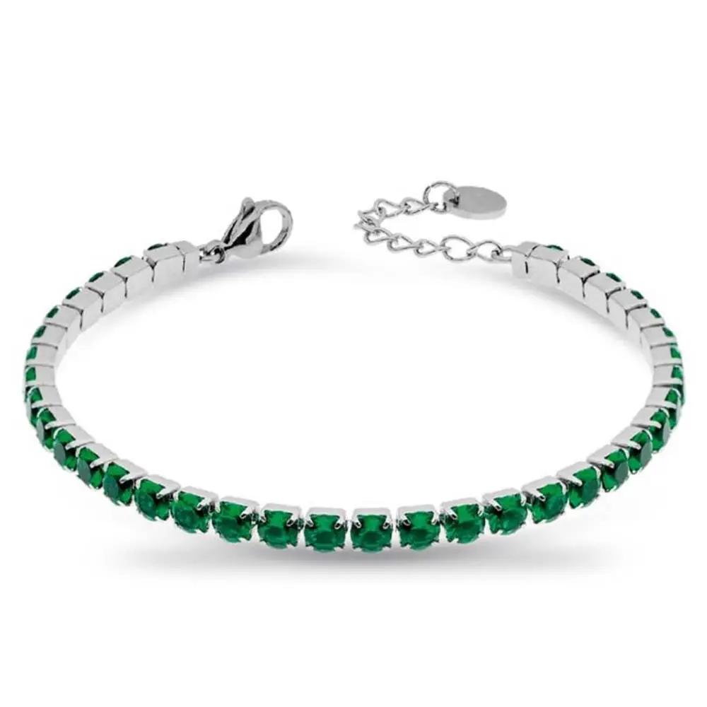 Bracciale Tennis Silver con Gemme Verdi - 4 mm