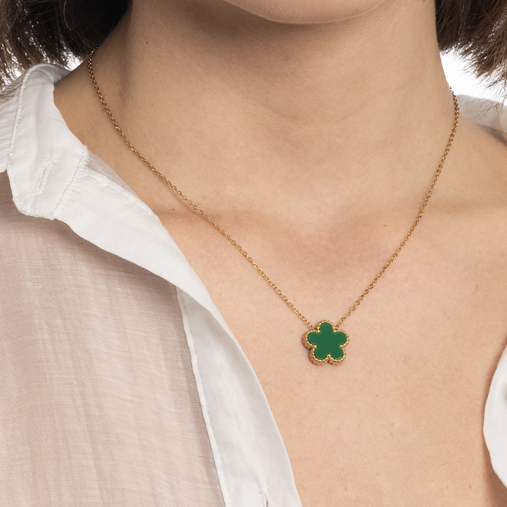Collana Fiore Verde Gold