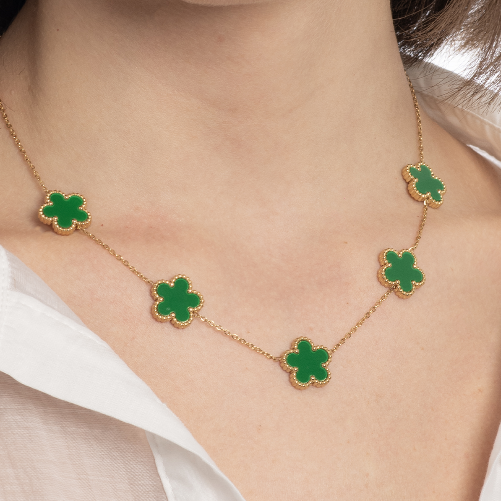 Collana Fiori Verdi Gold