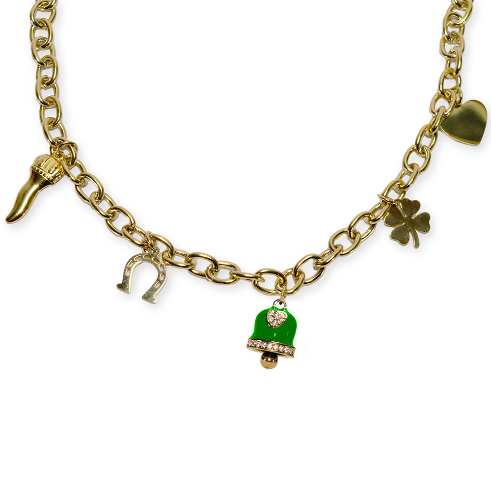 Collana Gold Campana Verde e Charmes - collana