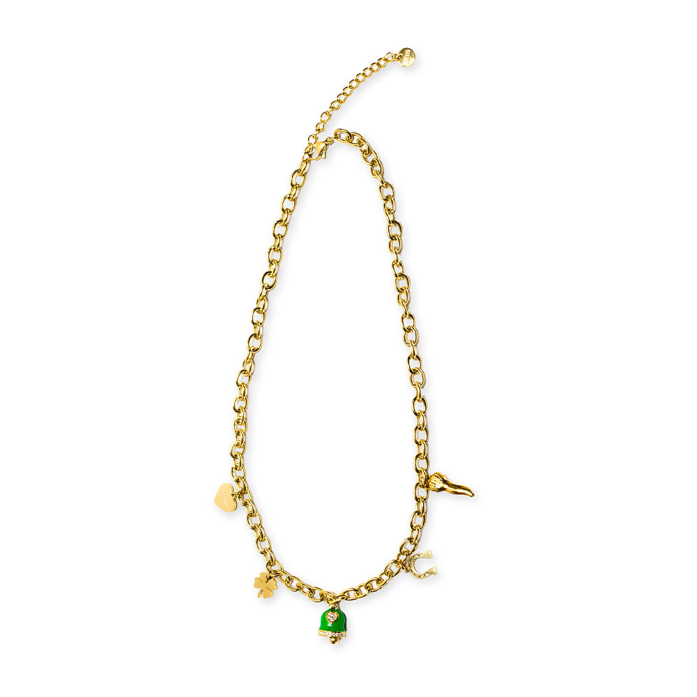 Collana Gold Campana Verde e Charmes - collana