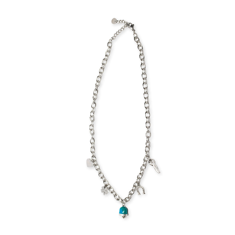 Collana Silver Campana Azzurra e Charmes