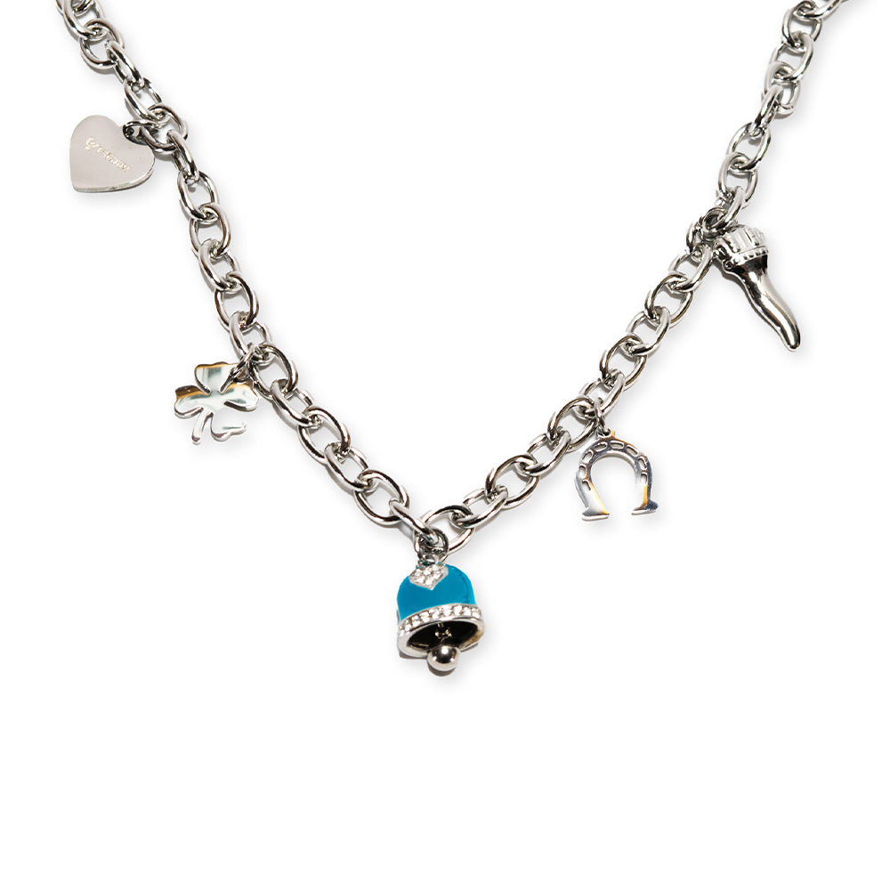Collana Silver Campana Azzurra e Charmes
