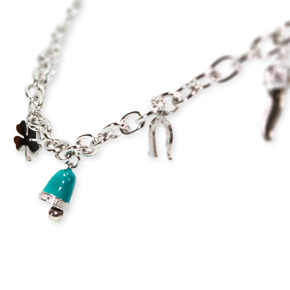 Collana Silver Campana Azzurra e Charmes