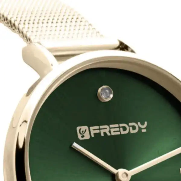 Orologio da polso Freddy con faccia verde.