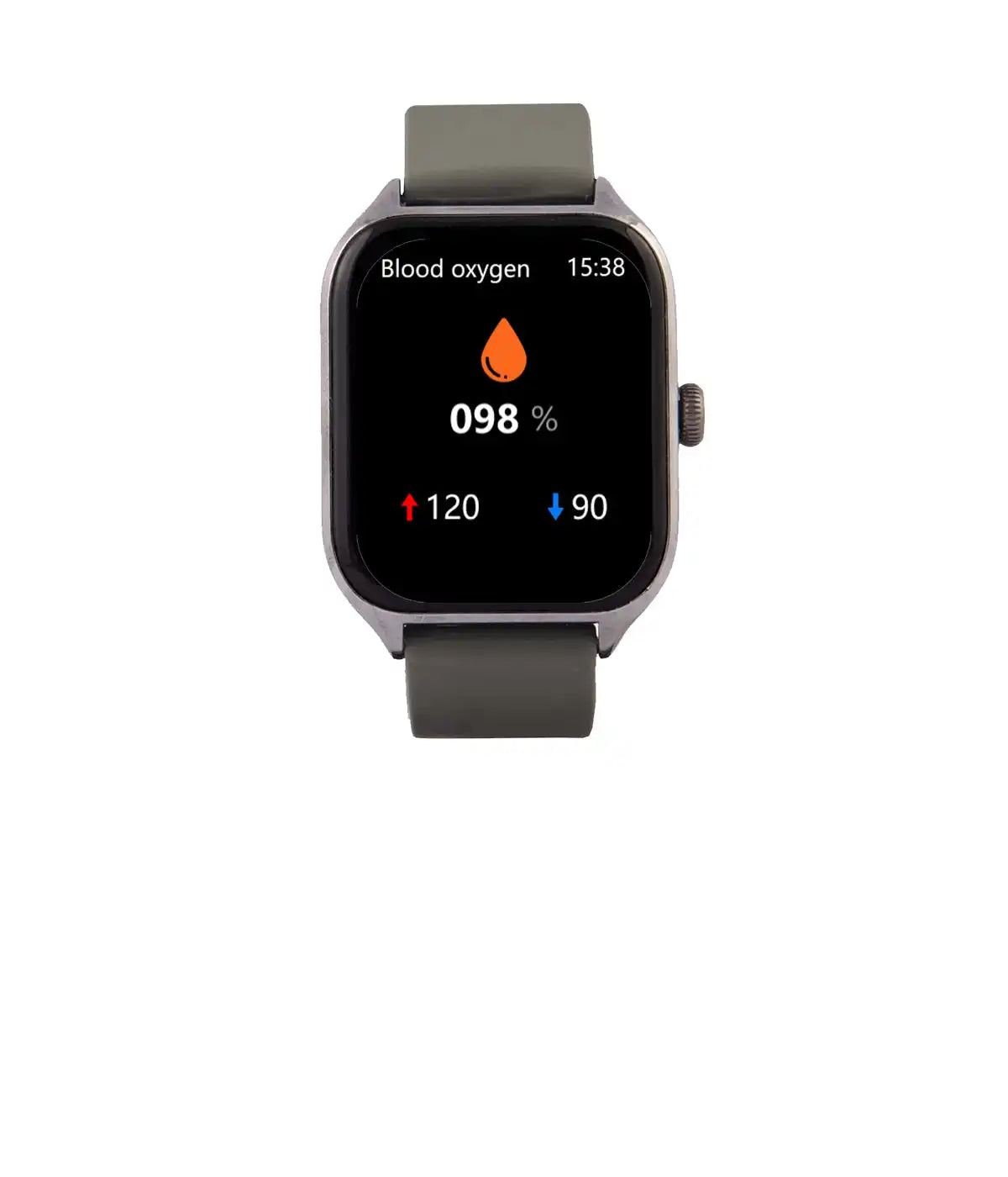 Smartwatch grigia che mostra il livello di ossigeno nel sangue.