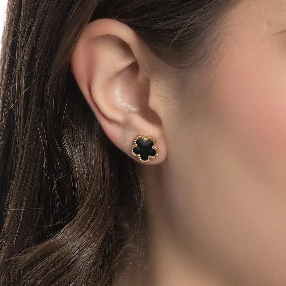 Orecchini Fiore Nero Gold