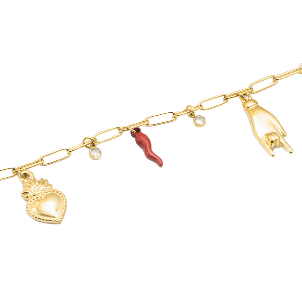 Bracciale con Cuore Fiammeggiante e Charmes Gold