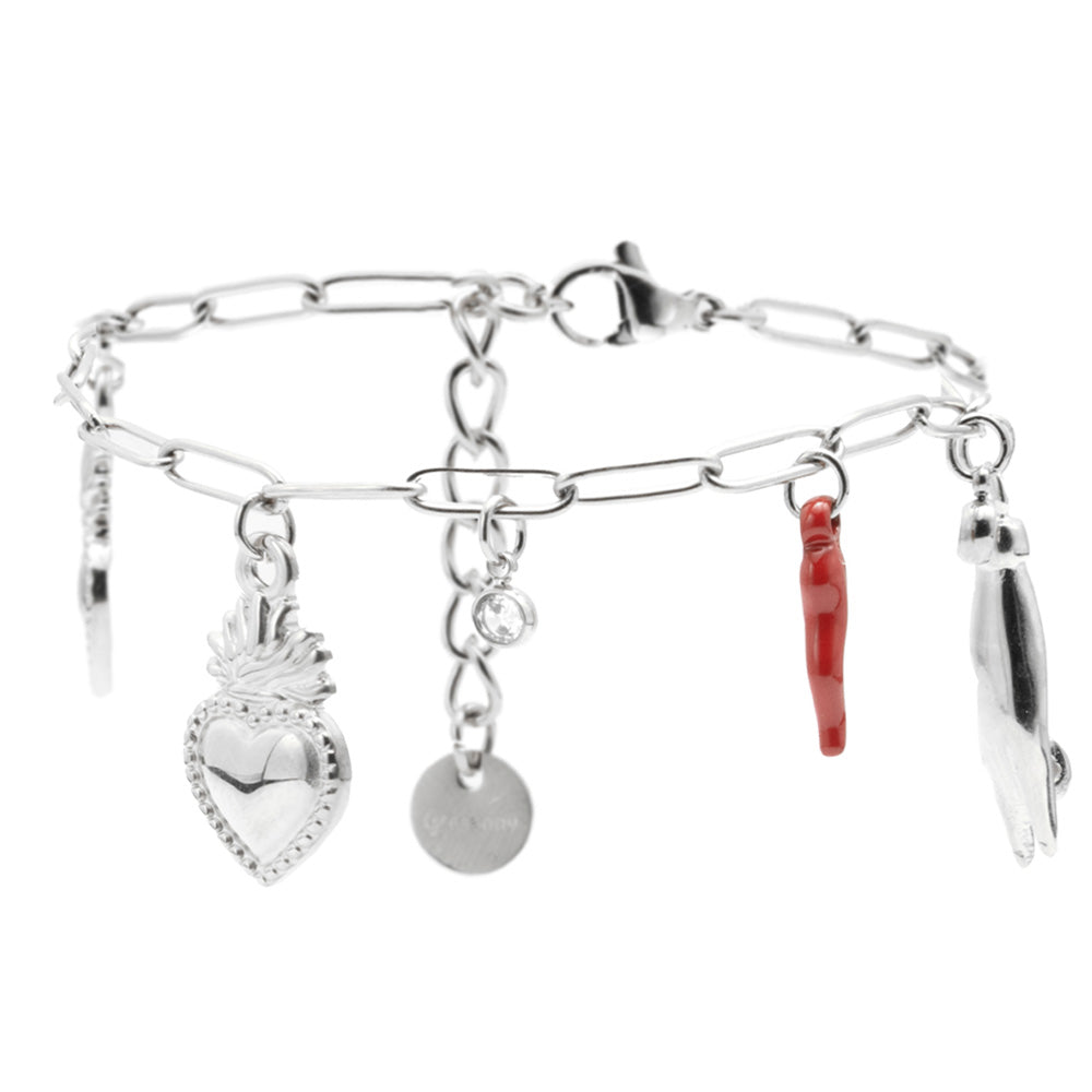 Bracciale con Cuore Fiammeggiante e Charmes Silver - Bracciale