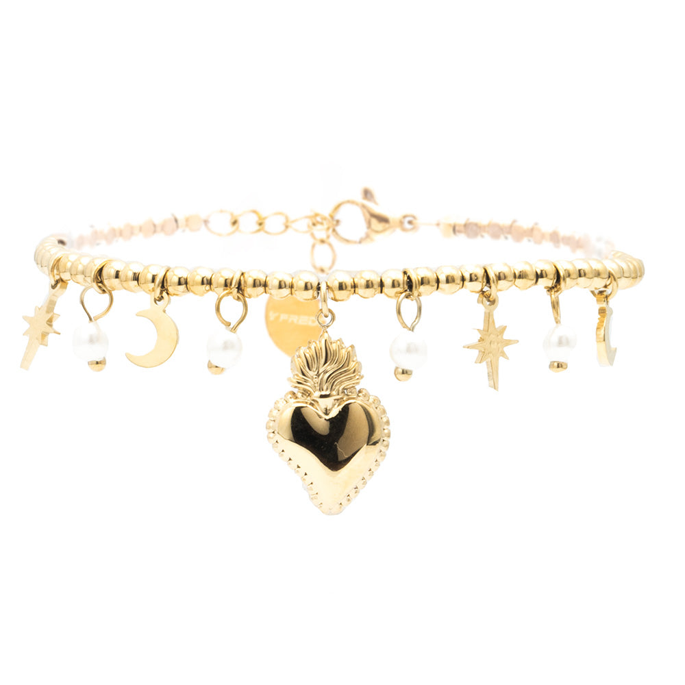 Bracciale con Cuore Fiammeggiante Gold - Bracciale