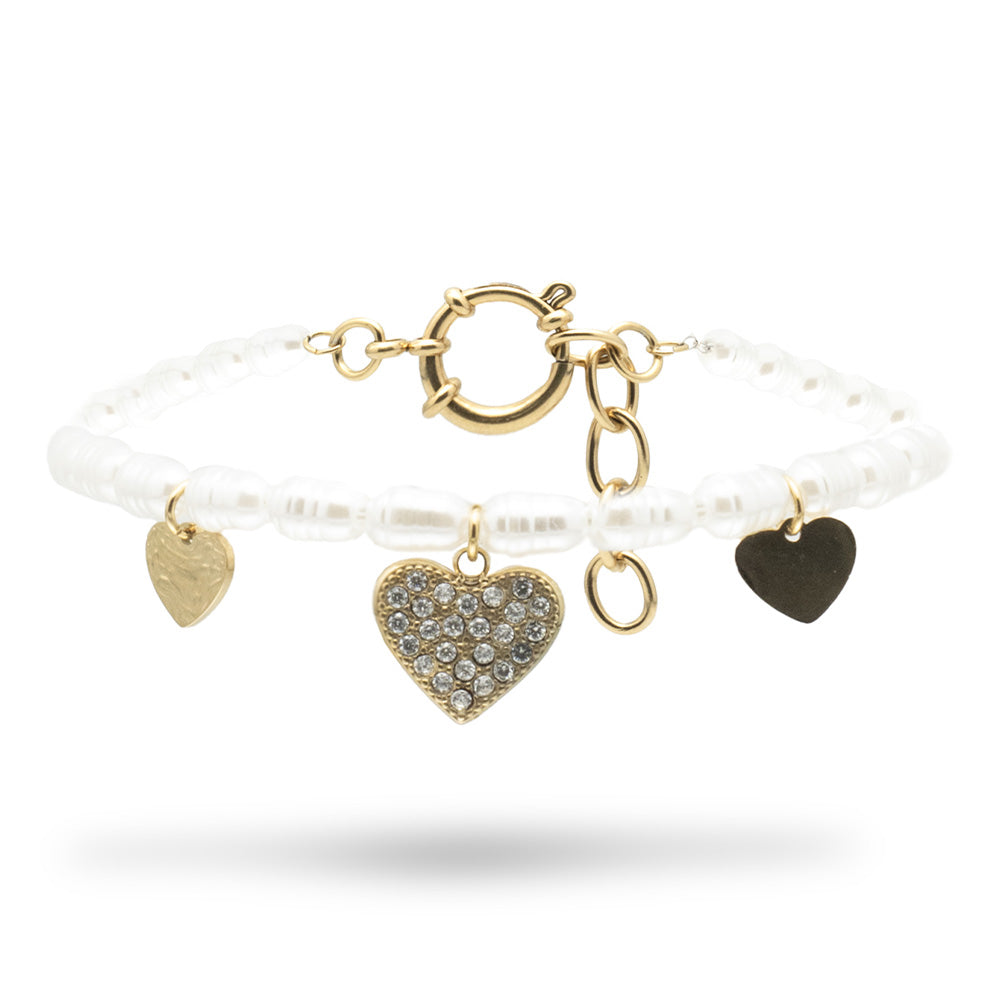 Bracciale Gold Cuore con Gemme e Perle - Bracciale