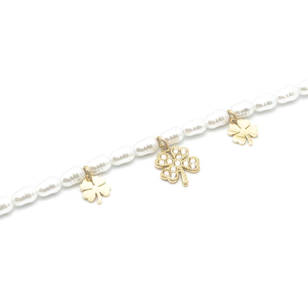 Bracciale Gold Quadrifoglio con Gemme e Perle - Bracciale