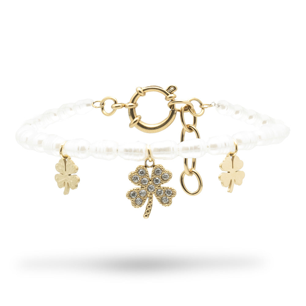 Bracciale Gold Quadrifoglio con Gemme e Perle - Bracciale