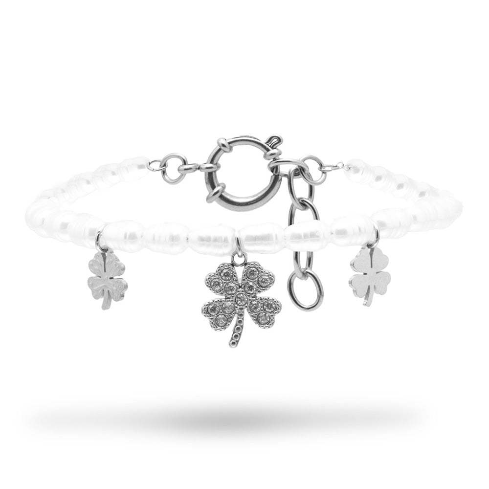 Bracciale Silver Quadrifoglio con Gemme e Perle - Bracciale