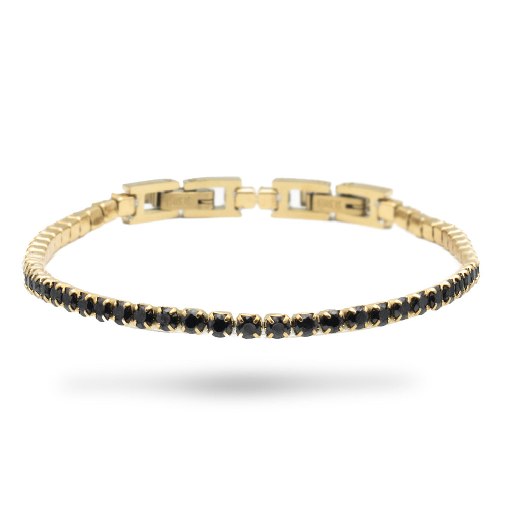 Bracciale Tennis Gold con Pietre Nere - 4 mm - Bracciale