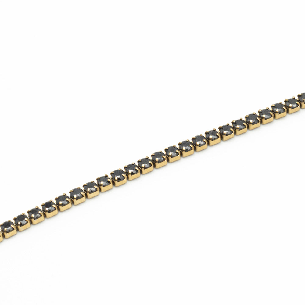 Bracciale Tennis Gold con Pietre Nere - 4 mm - Bracciale