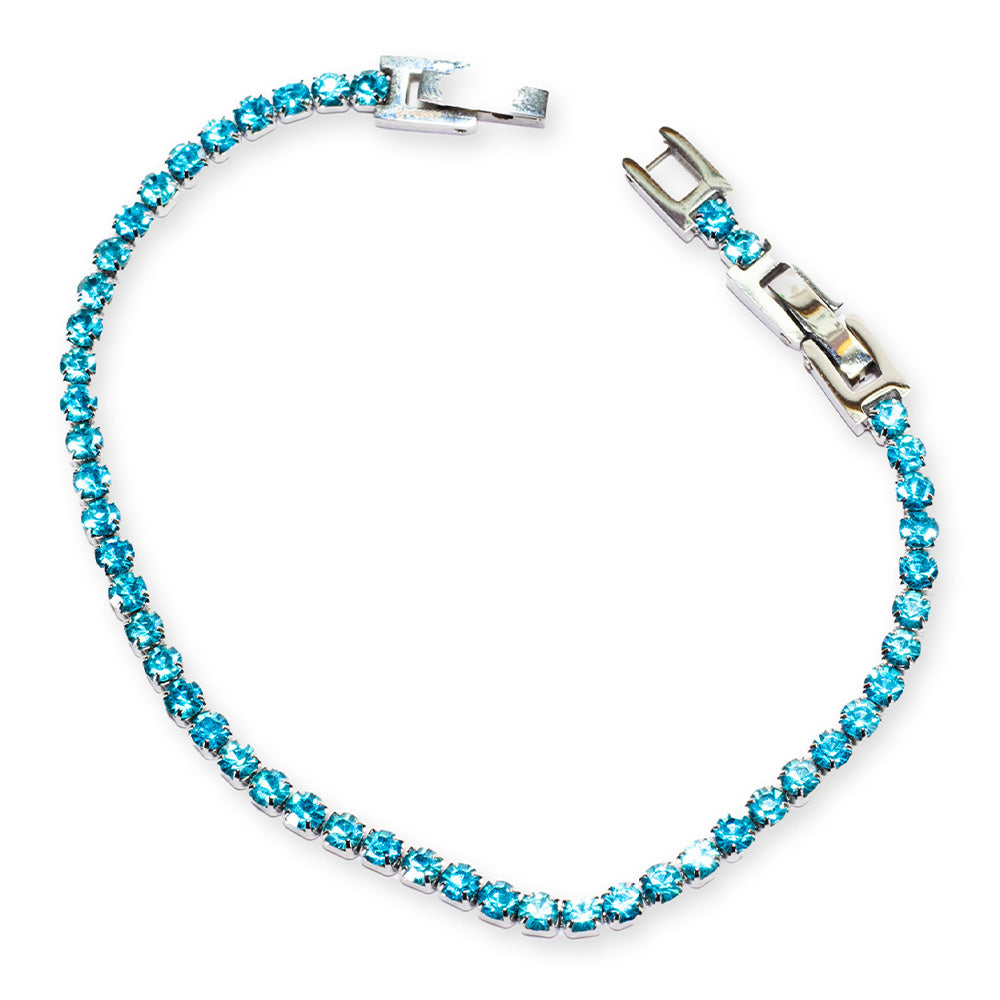 Bracciale Tennis Silver con Gemme Azzurre Box Clasp - 4 mm - Bracciale