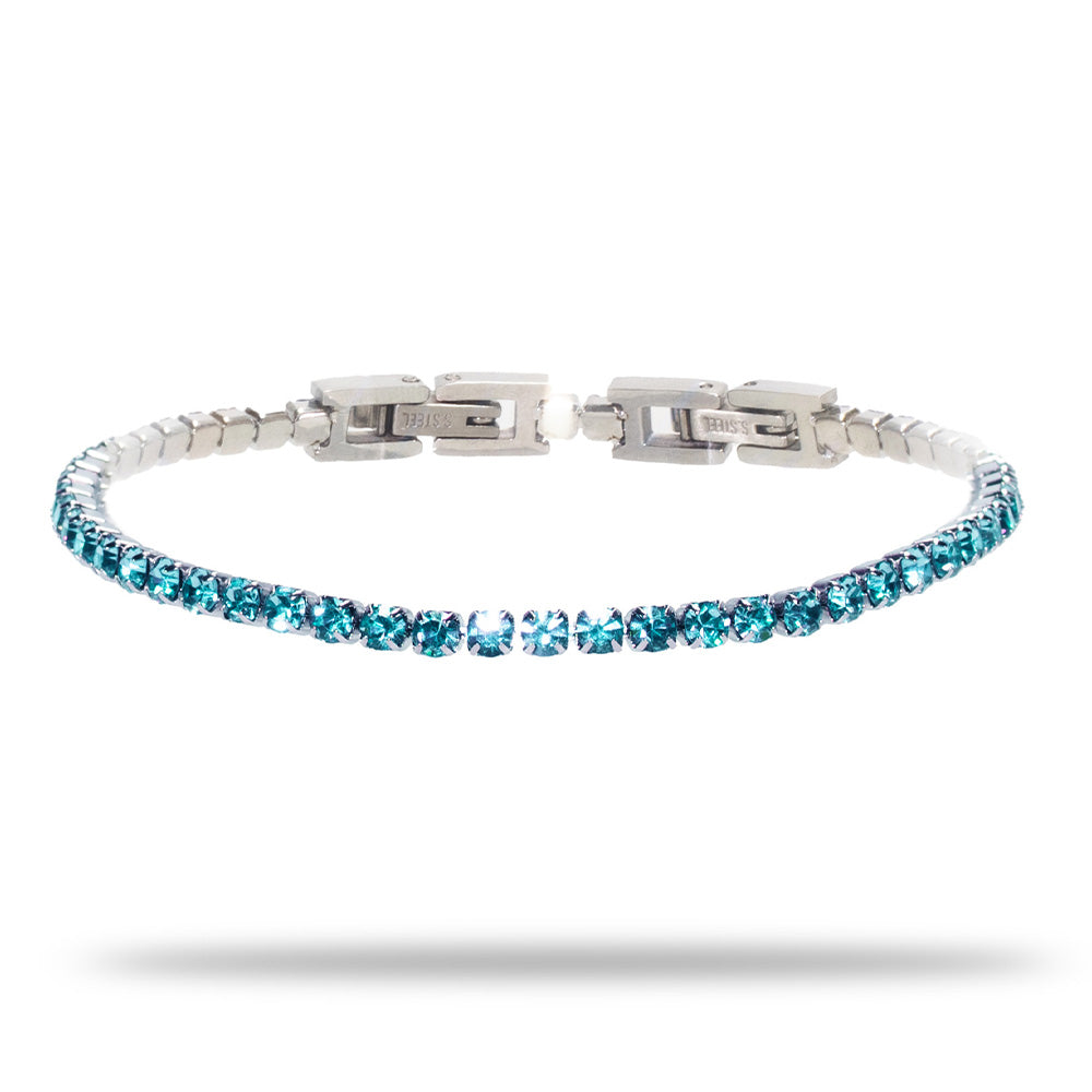 Bracciale Tennis Silver con Gemme Azzurre Box Clasp - 4 mm - Bracciale