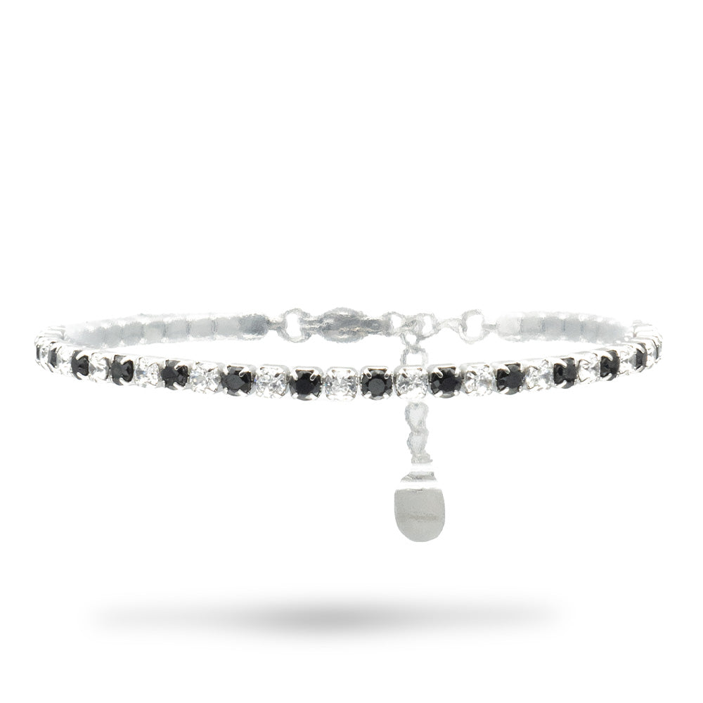 Bracciale Tennis Silver con Gemme e Pietre Nere - 4 mm - Bracciale