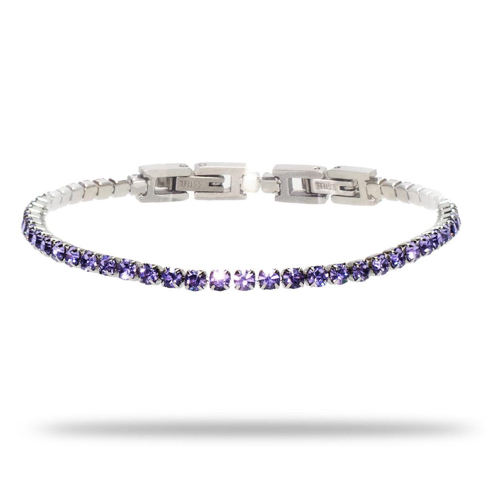 Bracciale Tennis Silver con Gemme Lilla Box Clasp - 4 mm - Bracciale