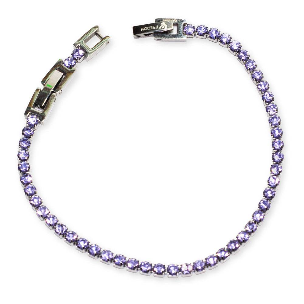 Bracciale Tennis Silver con Gemme Lilla Box Clasp - 4 mm - Bracciale
