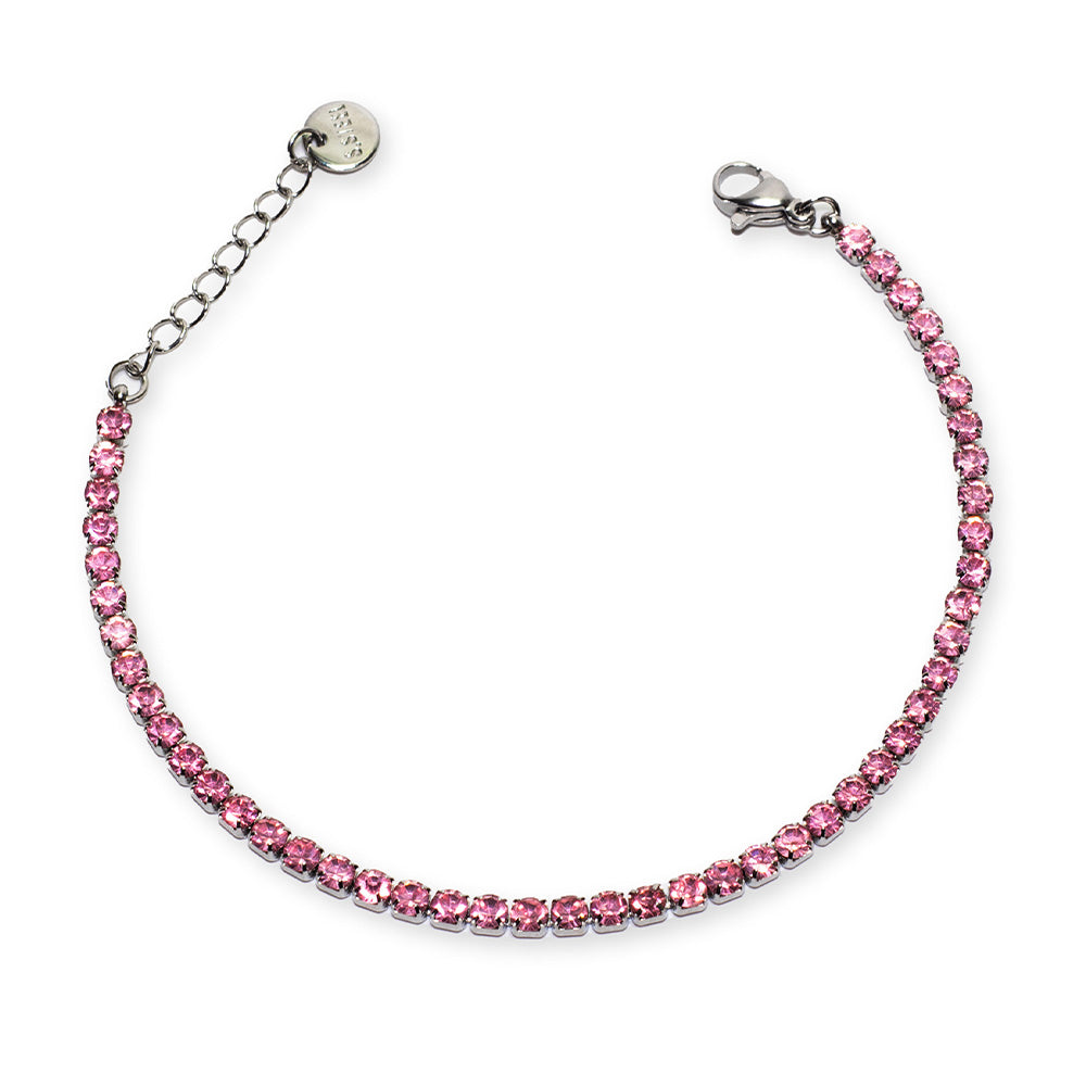 Bracciale Tennis Silver con Gemme Rosa - 4 mm - Bracciale