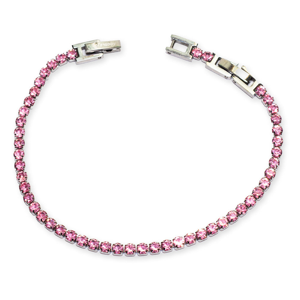 Bracciale Tennis Silver con Gemme Rosa Box Clasp - 4 mm - Bracciale