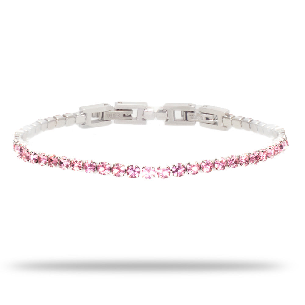 Bracciale Tennis Silver con Gemme Rosa Box Clasp - 4 mm - Bracciale