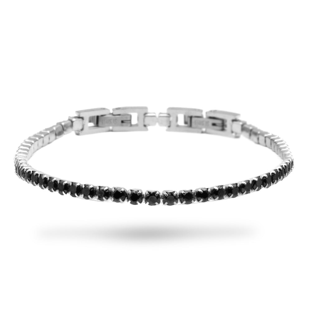 Bracciale Tennis Silver con Pietre Nere - 4 mm - Bracciale