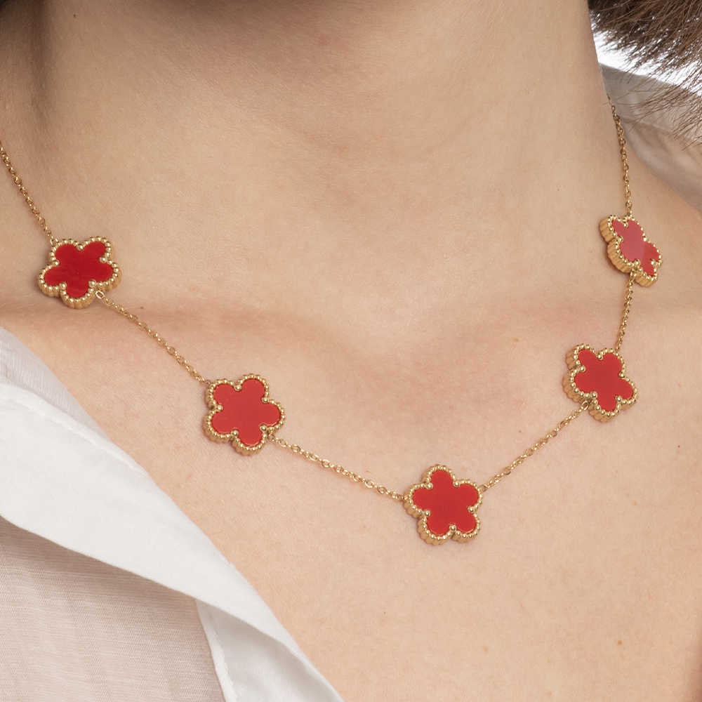 Collana Fiori Rossi Gold