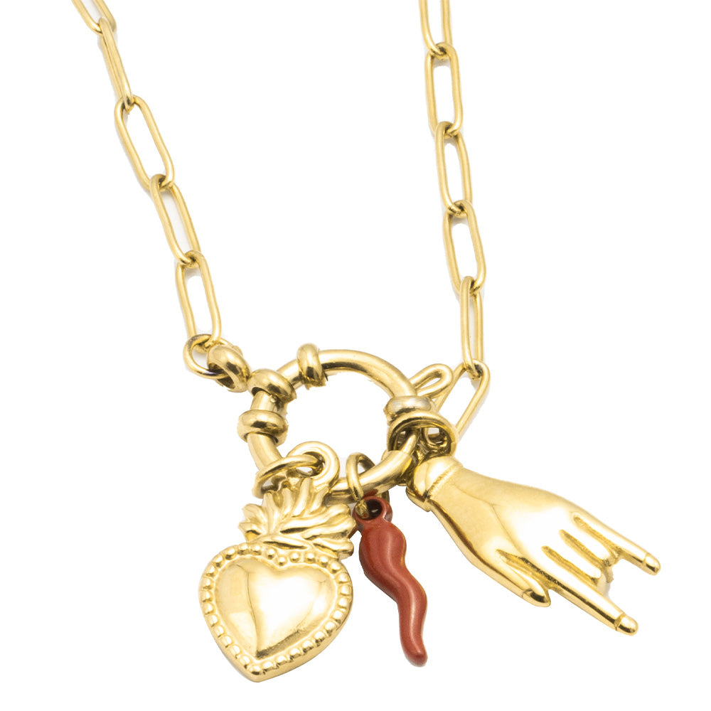 Collana Gold Cuore Fiammeggiante e Charmes