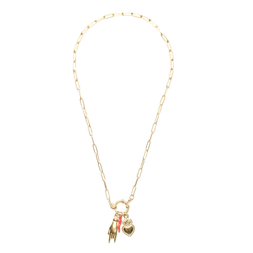 Collana Gold Cuore Fiammeggiante e Charmes