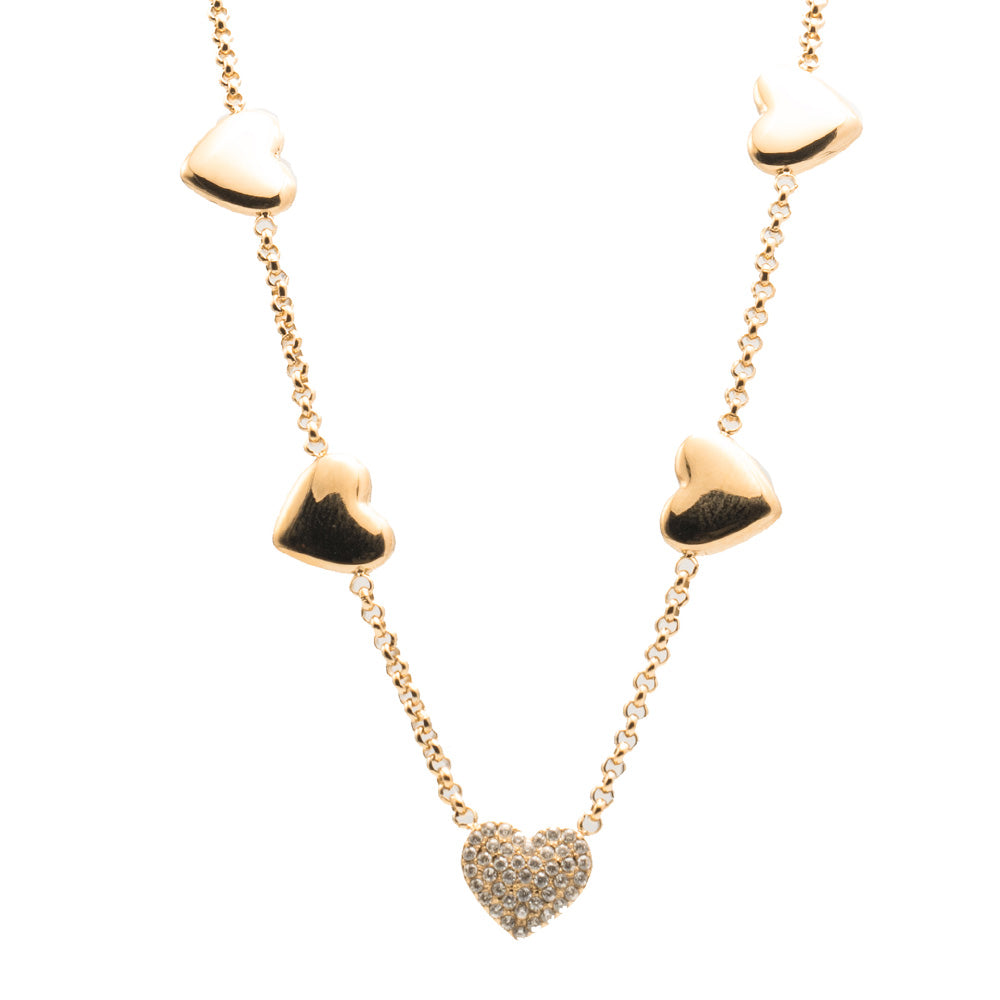 Collana Gold Cuori e Gemme a Pavè