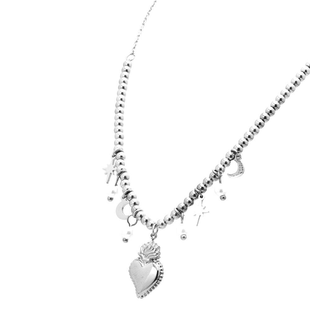 Collana Silver Cuore Fiammeggiante