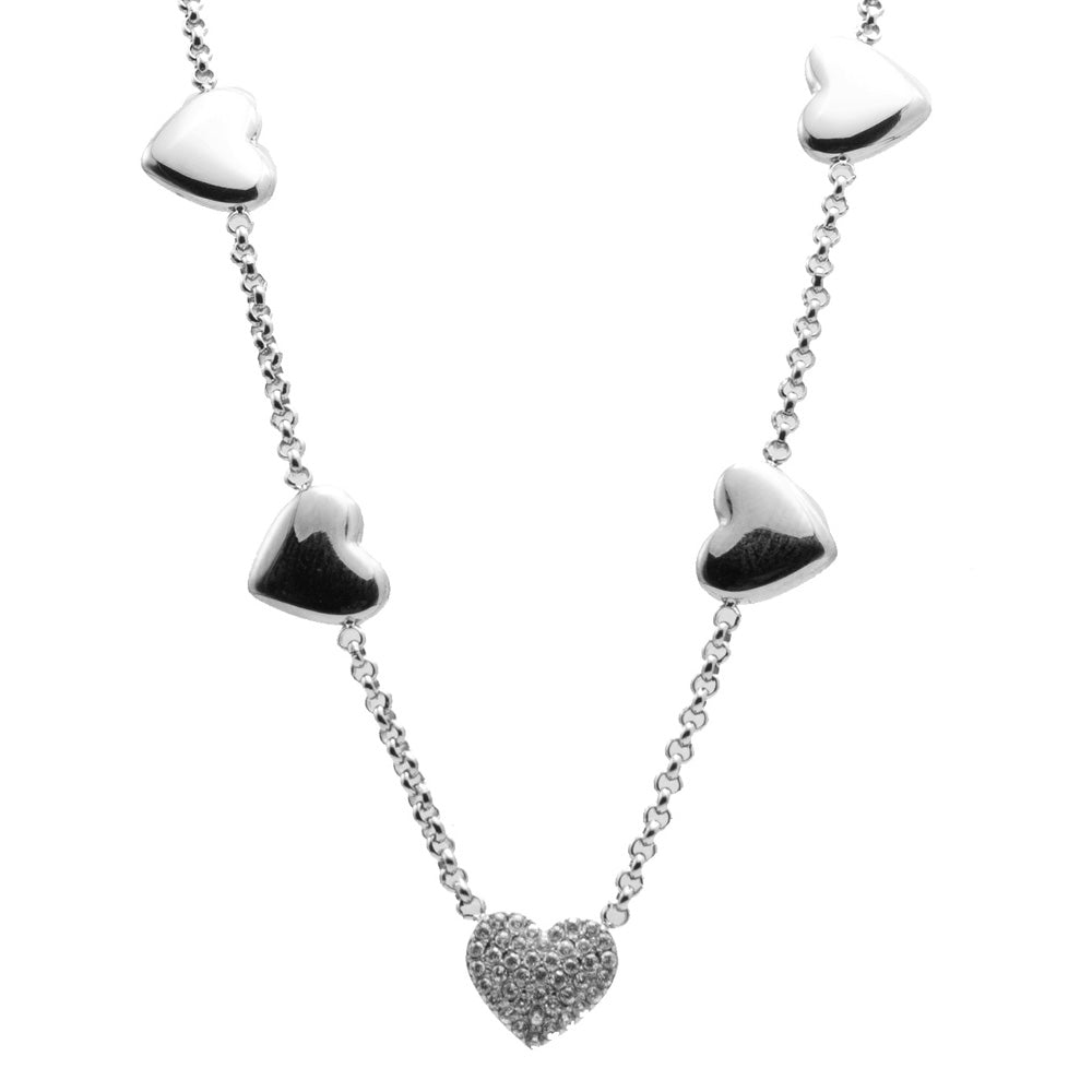 Collana Silver Cuori e Gemme a Pavè